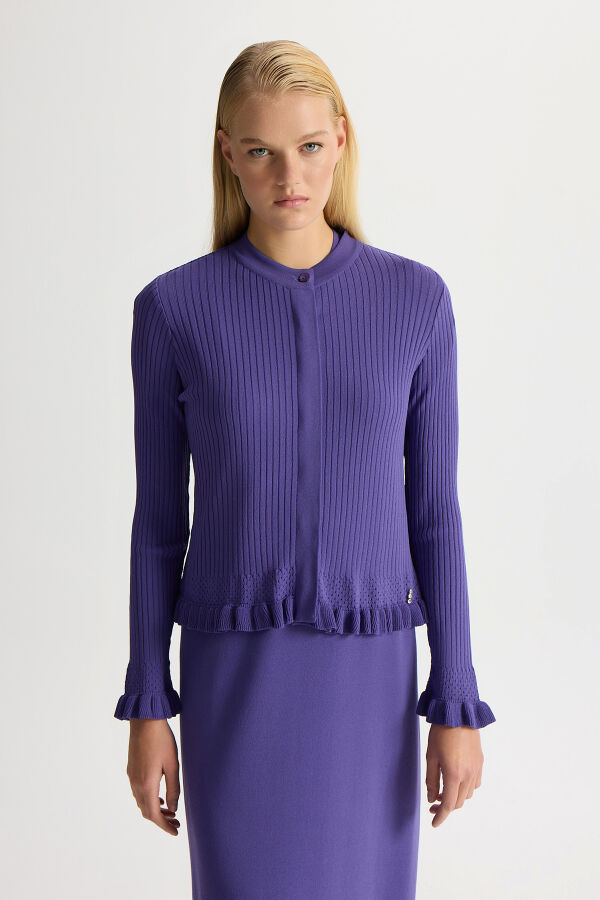 Ajur Detaylı Hırka Elbise Takım Mor - 3