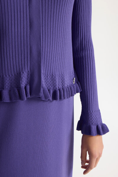 Ajur Detaylı Hırka Elbise Takım Mor - 4
