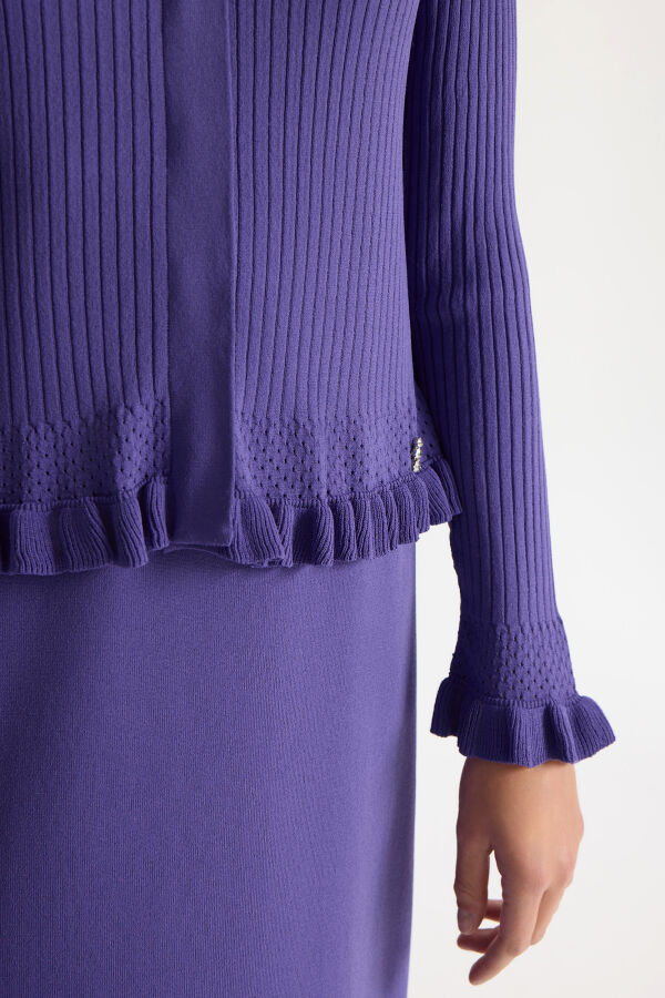 Ajur Detaylı Hırka Elbise Takım Mor - 4