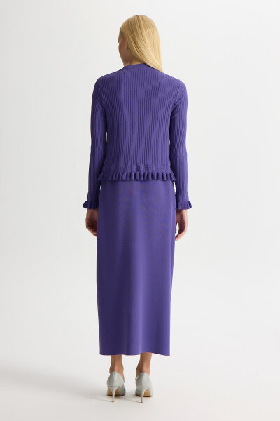 Ajur Detaylı Hırka Elbise Takım Mor - 5