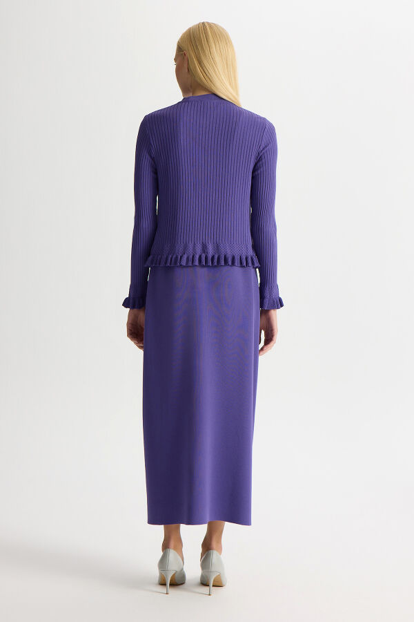 Ajur Detaylı Hırka Elbise Takım Mor - 5