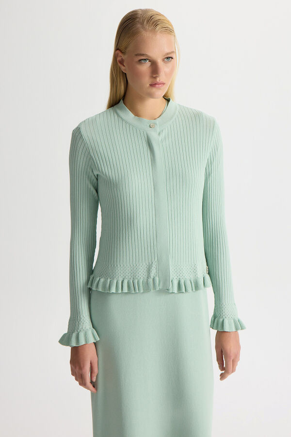 Ajur Detaylı Hırka Elbise Takım Yeşil - 3