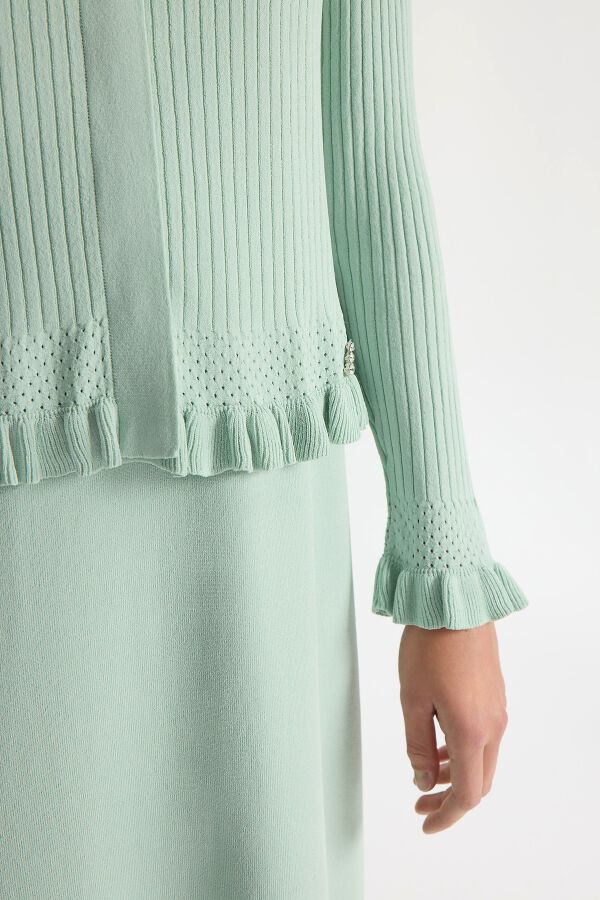 Ajur Detaylı Hırka Elbise Takım Yeşil - 4