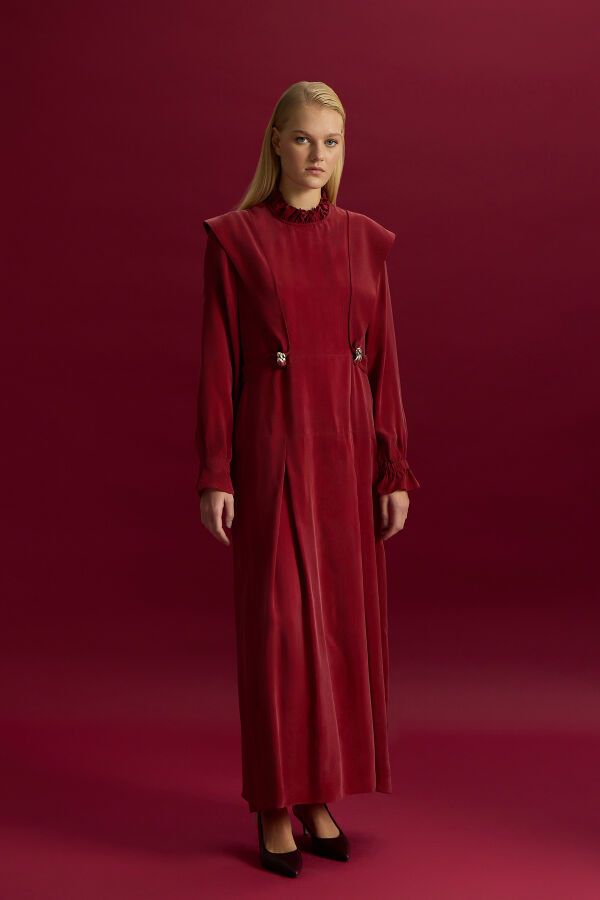 Aksesuar Detaylı Cupro Elbise Cherry - 2