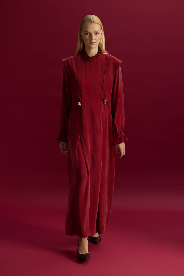 Aksesuar Detaylı Cupro Elbise Cherry - 1