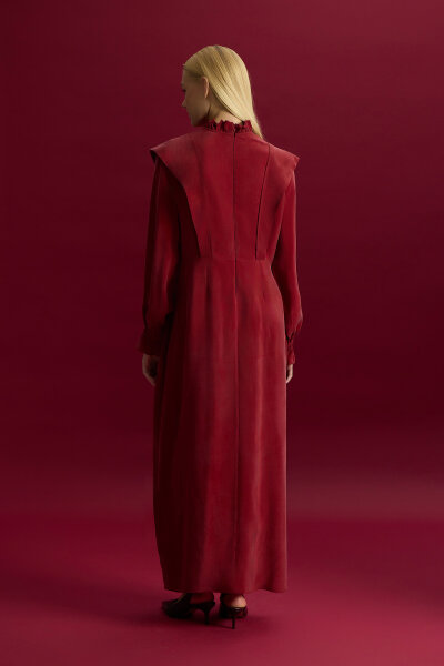 Aksesuar Detaylı Cupro Elbise Cherry - 4