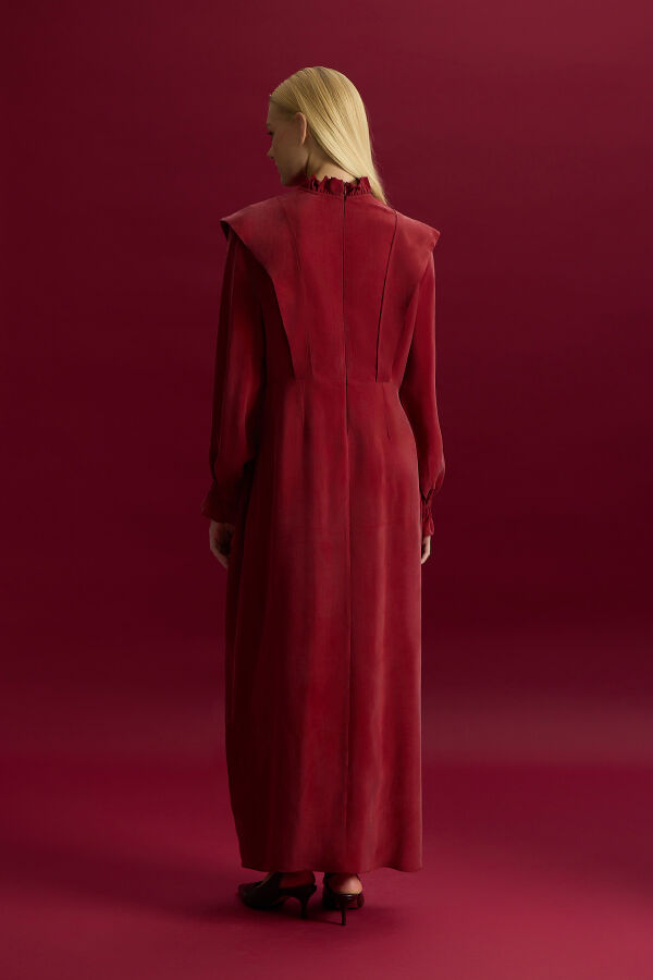 Aksesuar Detaylı Cupro Elbise Cherry - 4