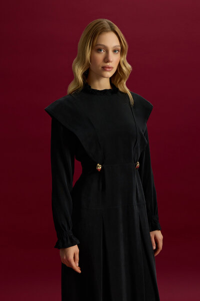 Aksesuar Detaylı Cupro Elbise Siyah - MISS DALIDA (1)