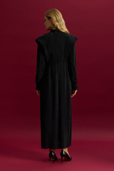 Aksesuar Detaylı Cupro Elbise Siyah - 3