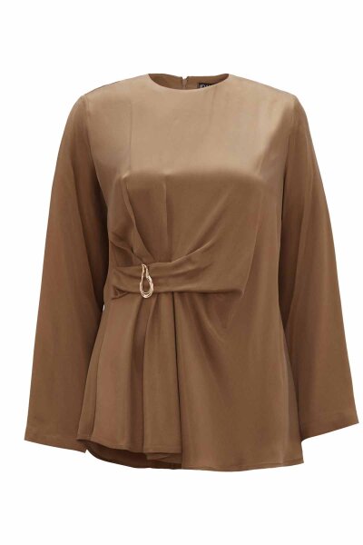 Aksesuar Detaylı Düz Renkli Camel Tunik 