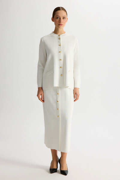 Knitted Pencil Skirt with Accessory Details - 4