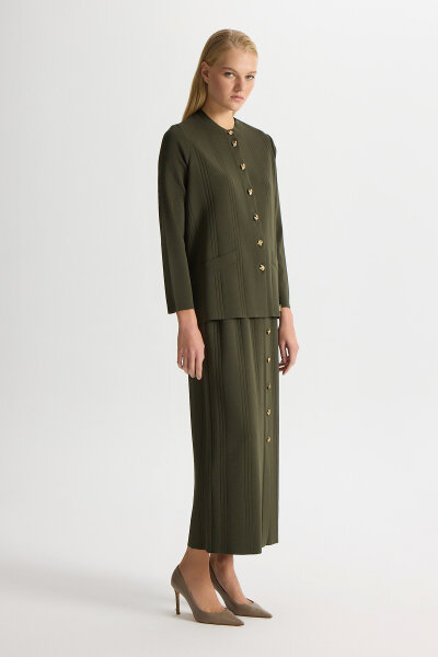 Aksesuar Detaylı Triko Kalem Etek Haki - MISS DALIDA (1)