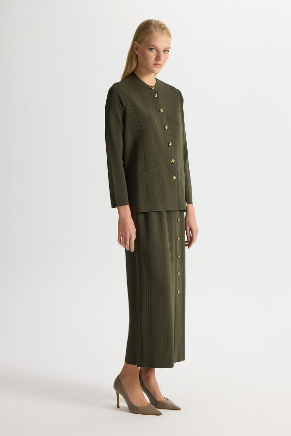 Aksesuar Detaylı Triko Kalem Etek Haki - 2