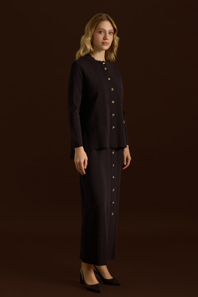 Aksesuar Detaylı Triko Kalem Etek Kahverengi - 2