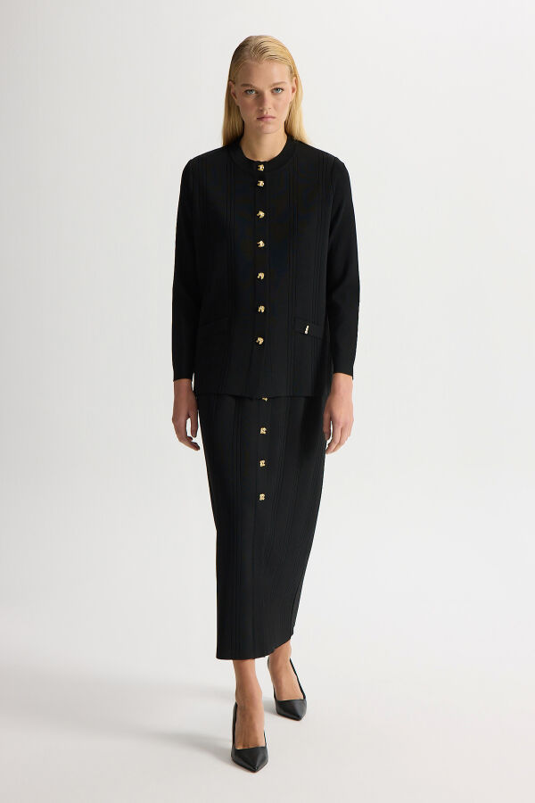 Aksesuar Detaylı Triko Kalem Etek Siyah - 3