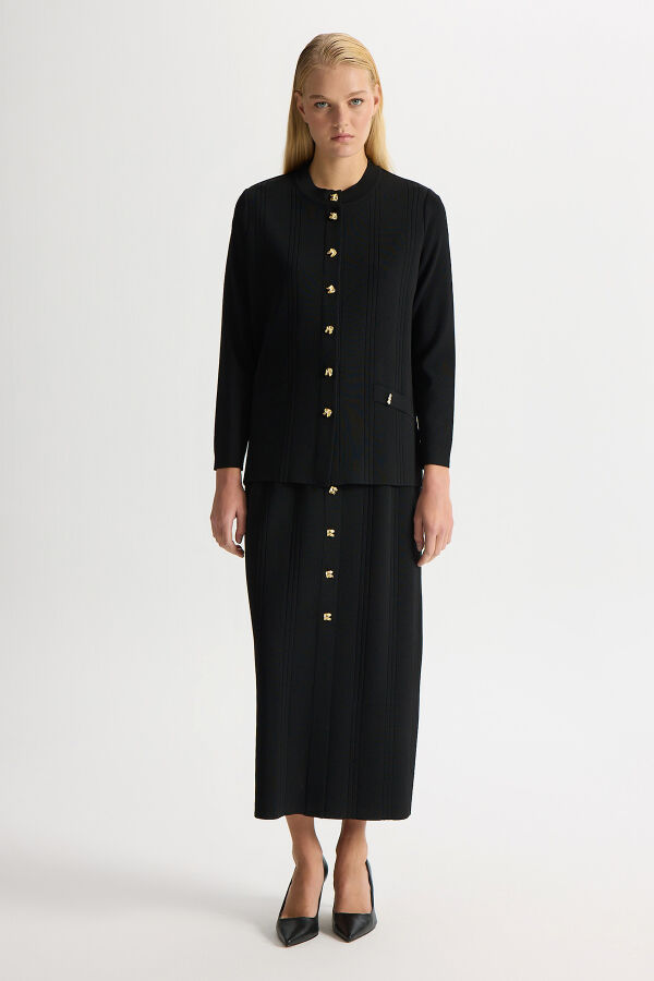 Knitted Pencil Skirt with Accessory Details - 1