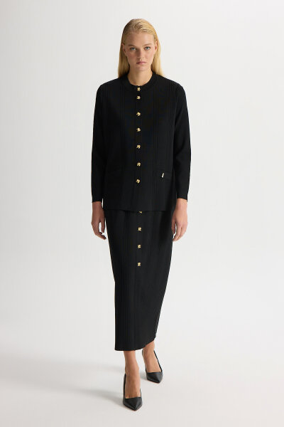 Knitted Pencil Skirt with Accessory Details - 3