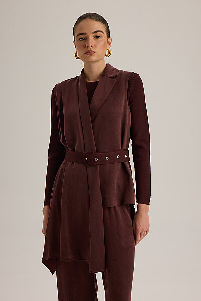 Asimetrik Kesim Kumaş Yelek Bordo - 4