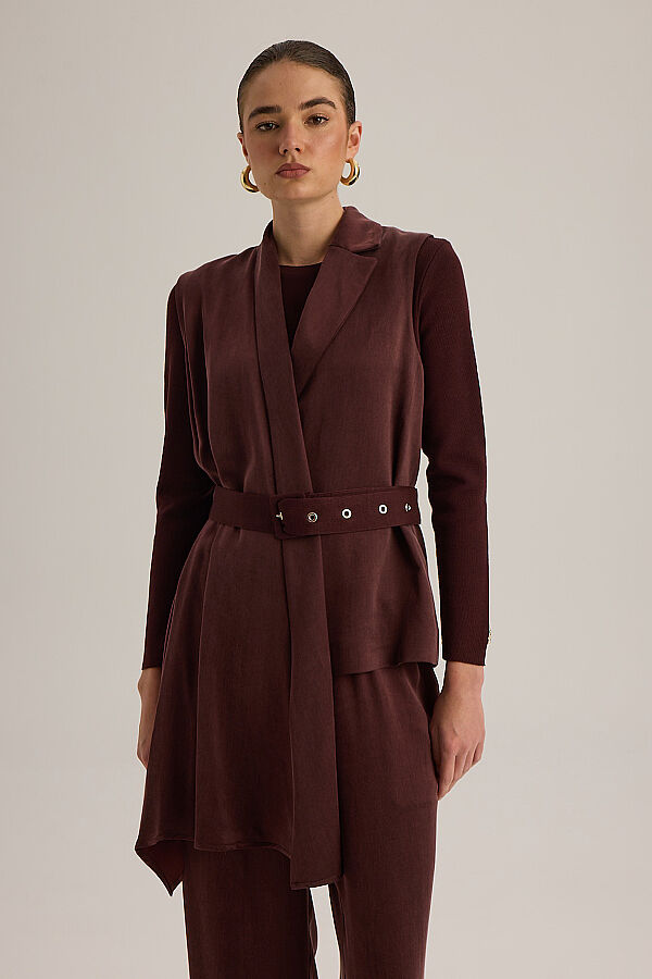 Asimetrik Kesim Kumaş Yelek Bordo - 4