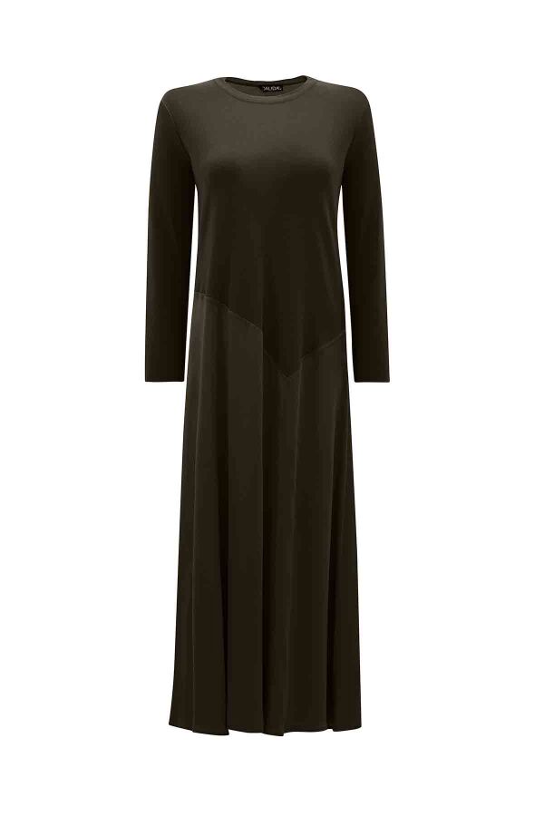 T26K-4023 Asimetrik Kesim Triko Cupro Elbise DARDO-TAUPE - 1