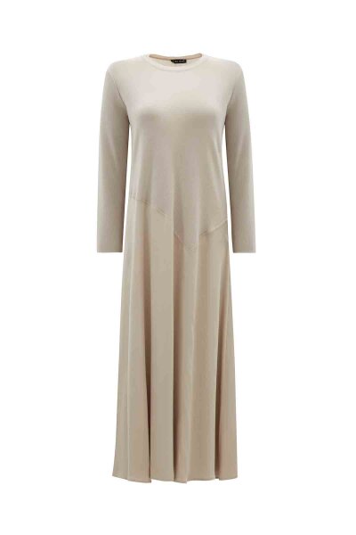 Asymmetric Cut Knitted Cupro Dress in Stone 