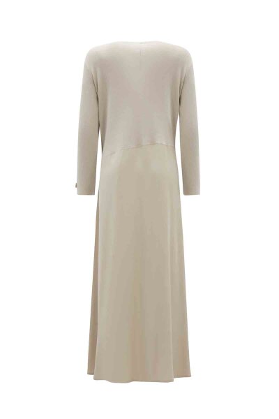 Asymmetric Cut Knitted Cupro Dress in Stone - 2