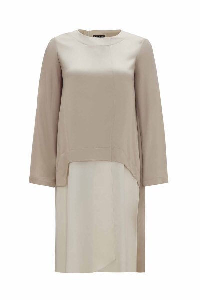 Asymmetric Cut Two-Tone Long Tunic – Stone - 1