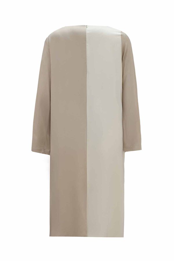 Asymmetric Cut Two-Tone Long Tunic – Stone - 2