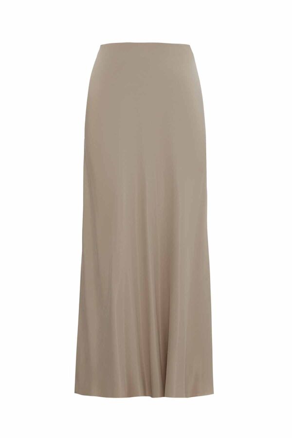 Asymmetrical Cut Stone-Colored Cupro Skirt - 2