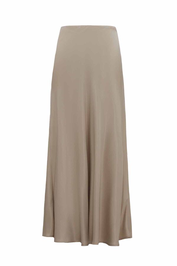 Asymmetrical Cut Stone-Colored Cupro Skirt - 1