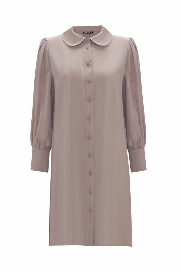 Baby Collar Balloon Sleeve Cupro Shirt - 1
