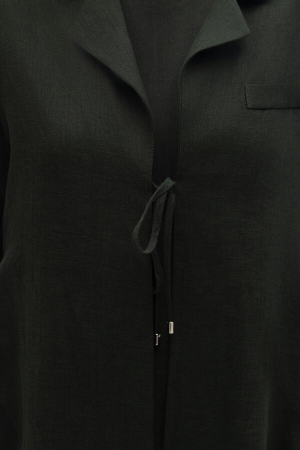 Bağlama Detaylı Keten Ceket-Elbise Takım Siyah - 2