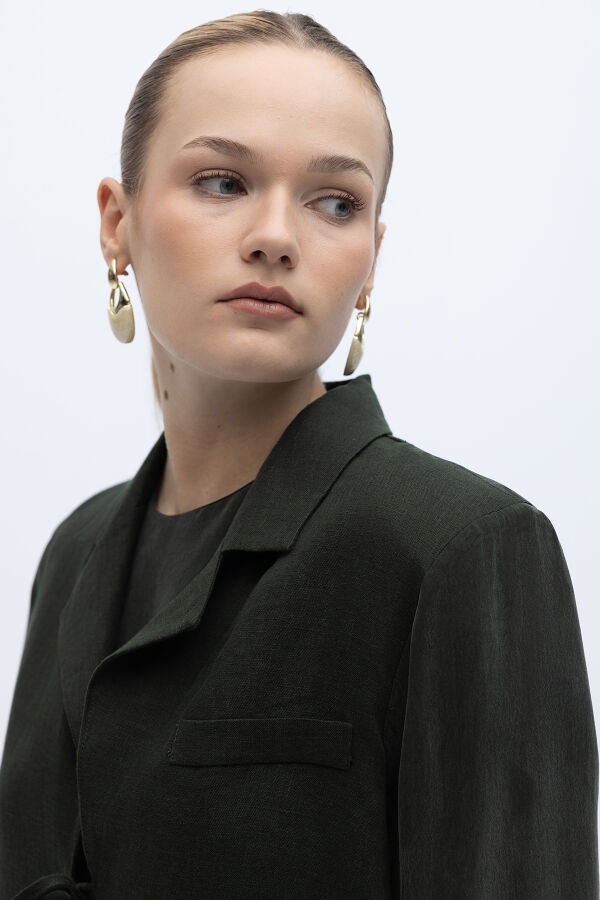 Bağlama Detaylı Keten Ceket-Elbise Takım Siyah - 3