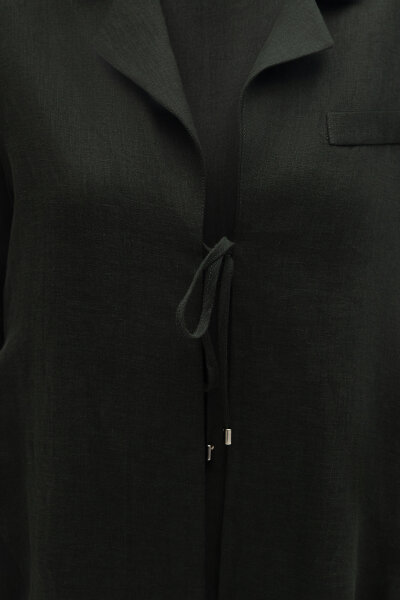 Bağlama Detaylı Keten Ceket-Elbise Takım Haki - 4