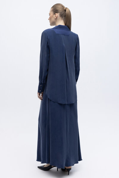 Bağlama Detaylı Keten Ceket-Elbise Takım Navy - 4