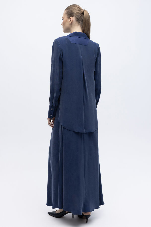 Bağlama Detaylı Keten Ceket-Elbise Takım Navy - 4