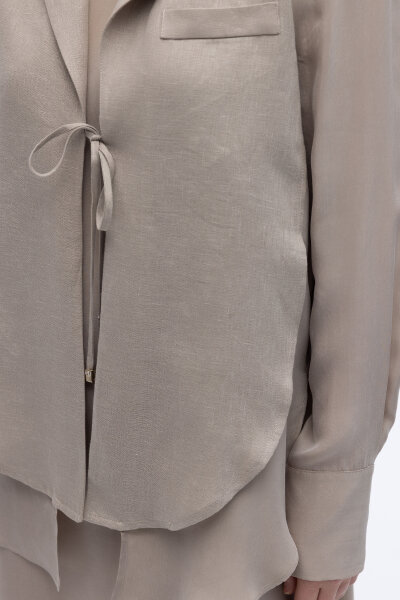 Bağlama Detaylı Keten Ceket-Elbise Takım Stone - 3