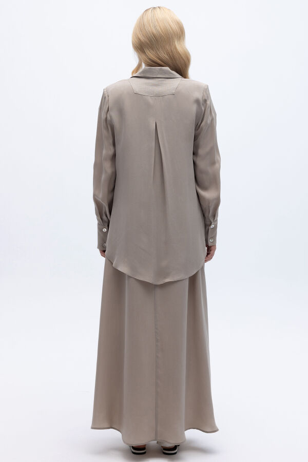 Bağlama Detaylı Keten Ceket-Elbise Takım Stone - 5