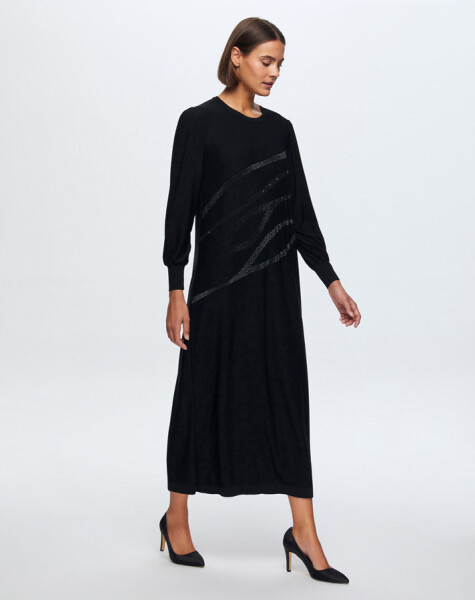 T24K-4012 Balloon Sleeve Shiny Stone Dress - 13