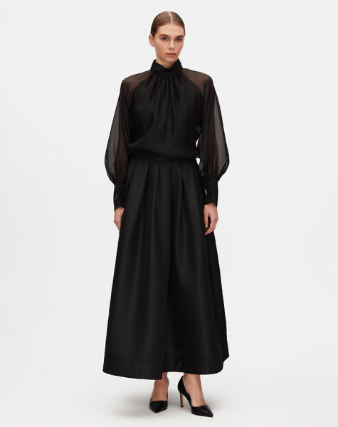 Balloon Sleeve Stand Collar Elegant Blouse - 3