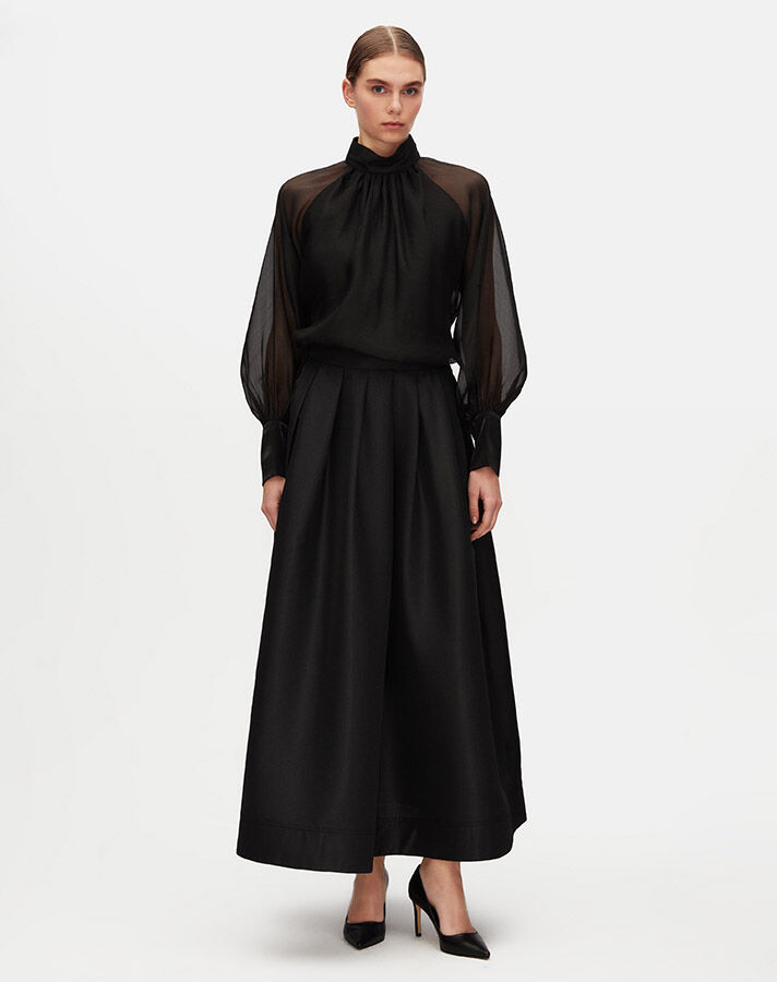 Balloon Sleeve Stand Collar Elegant Blouse - 3