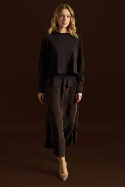 Balon Cupro Kollu Triko Tunik Kahverengi - MISS DALIDA (1)