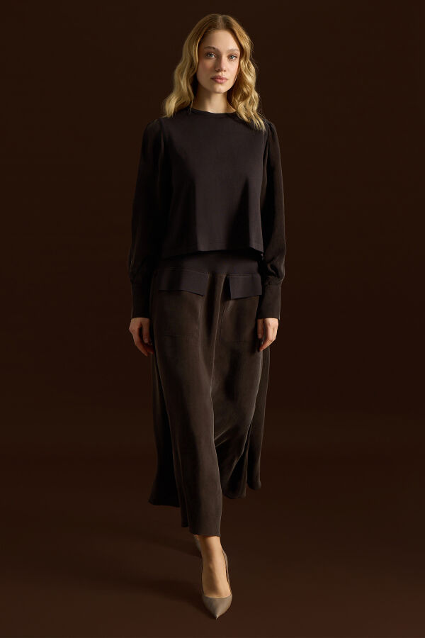 Balon Cupro Kollu Triko Tunik Kahverengi - 2