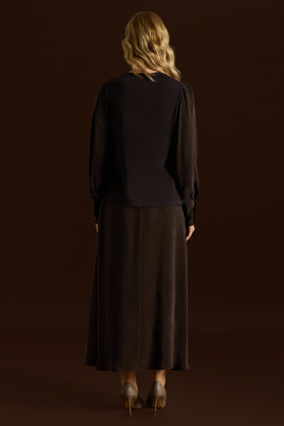 Balon Cupro Kollu Triko Tunik Kahverengi - 3