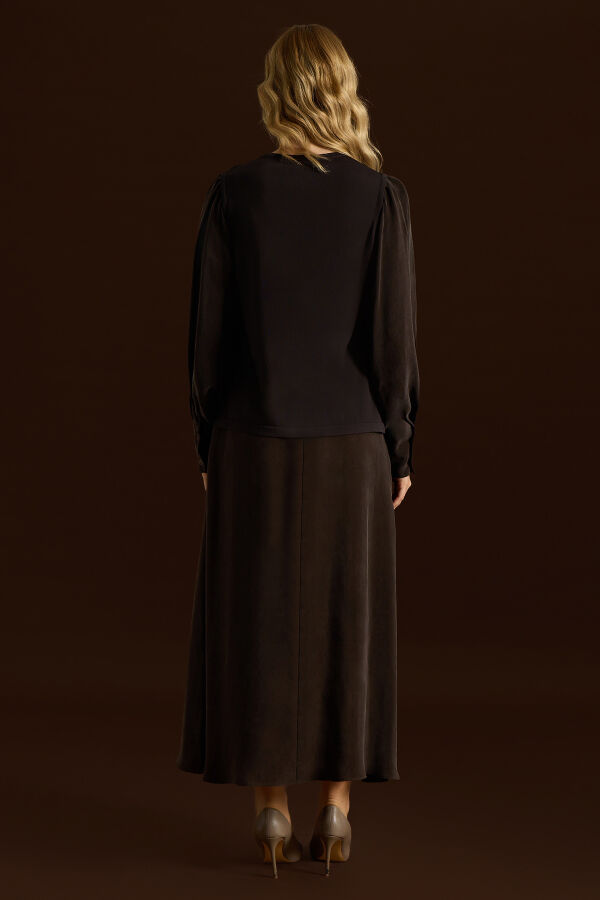 Balon Cupro Kollu Triko Tunik Kahverengi - 3