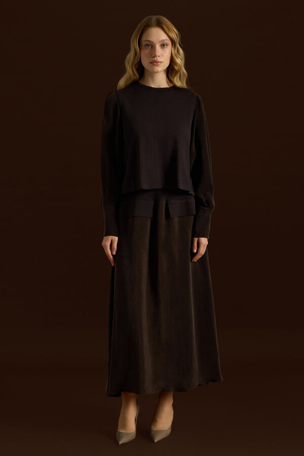 Balon Cupro Kollu Triko Tunik Kahverengi - 4