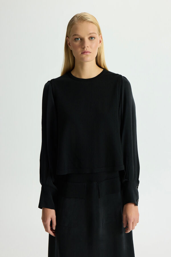 Balloon Cupro Sleeve Knit Tunic - 1