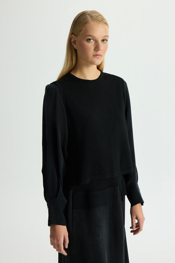 Balloon Cupro Sleeve Knit Tunic - 2