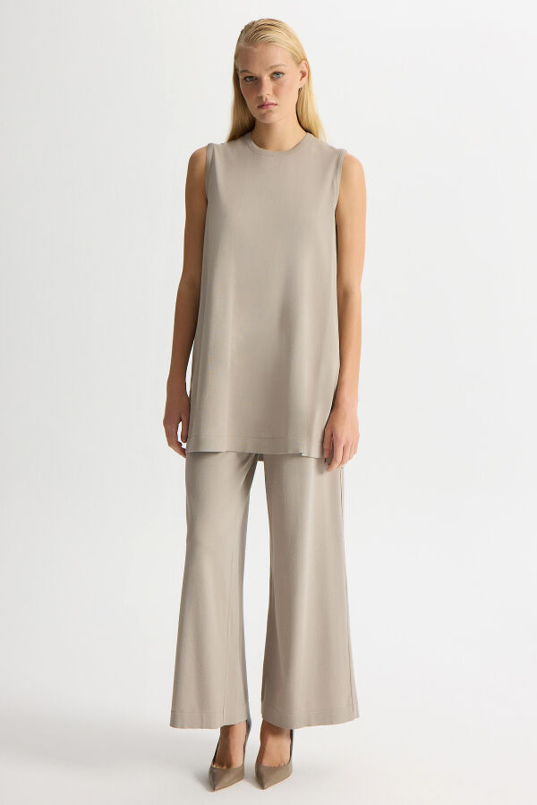 Basic Kolsuz Triko Tunik Bej - 1