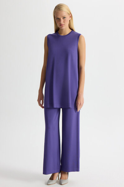 Basic Kolsuz Triko Tunik Mor 